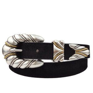 Genuine Suede Belt with Western Silver Buckle set